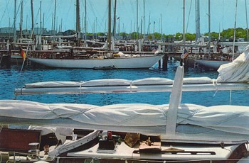 Featured is a postcard image of "Sailboats at Rest" in Rhode Island's Naragansett Bay, circa 1950s.  The original unused postcard is for sale in The unltd.com Store.